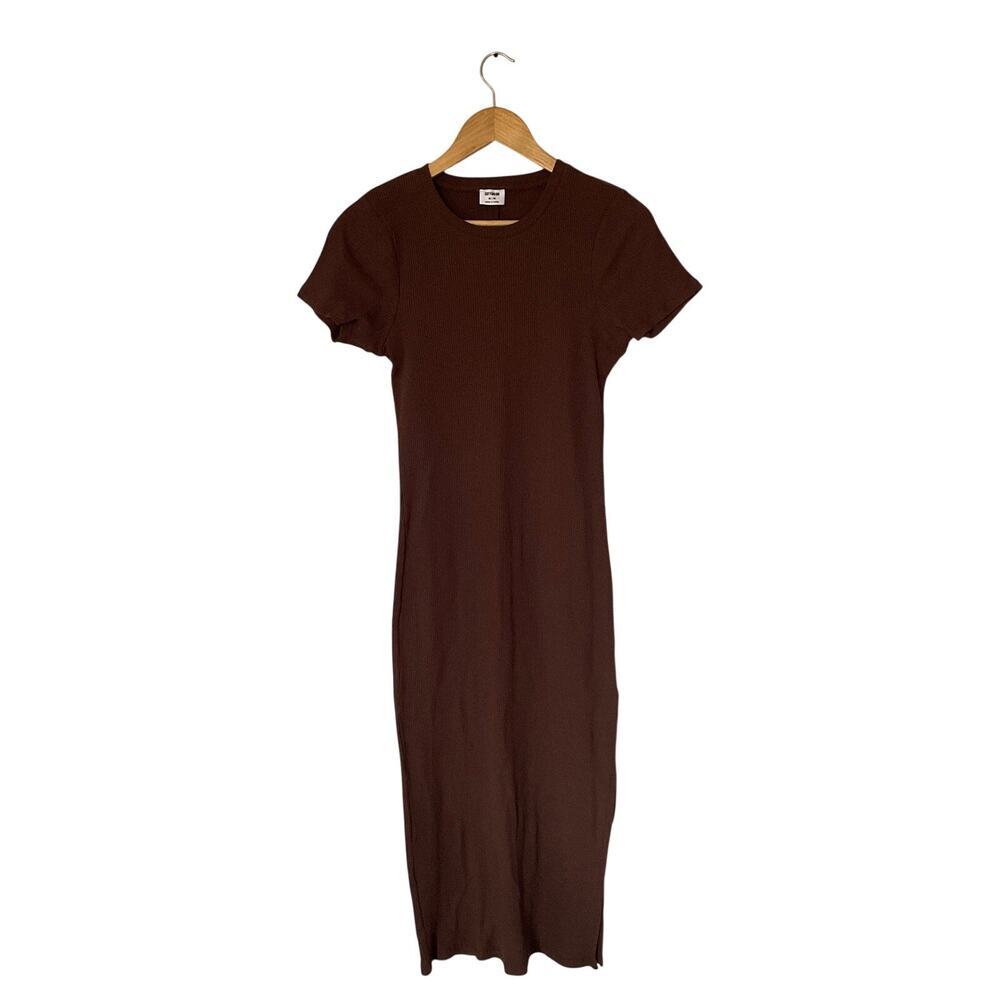 Cotton On Chocolate Brown T shirt Ribbed Maxi Dress Minimalist Basic Casual sz M